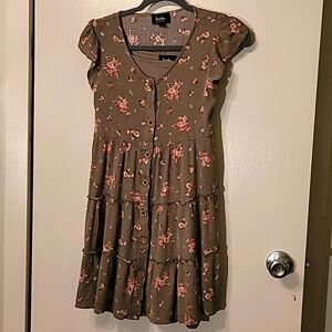 By & By Girls Green Flower Button Up Dress with Slip Dress - Girls L (14) NWOT